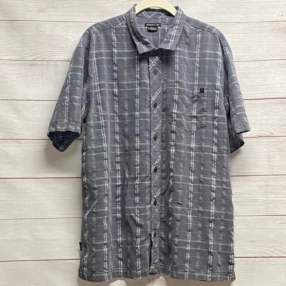 L O’Neill Grey and White Plaid Button Down Shirt
